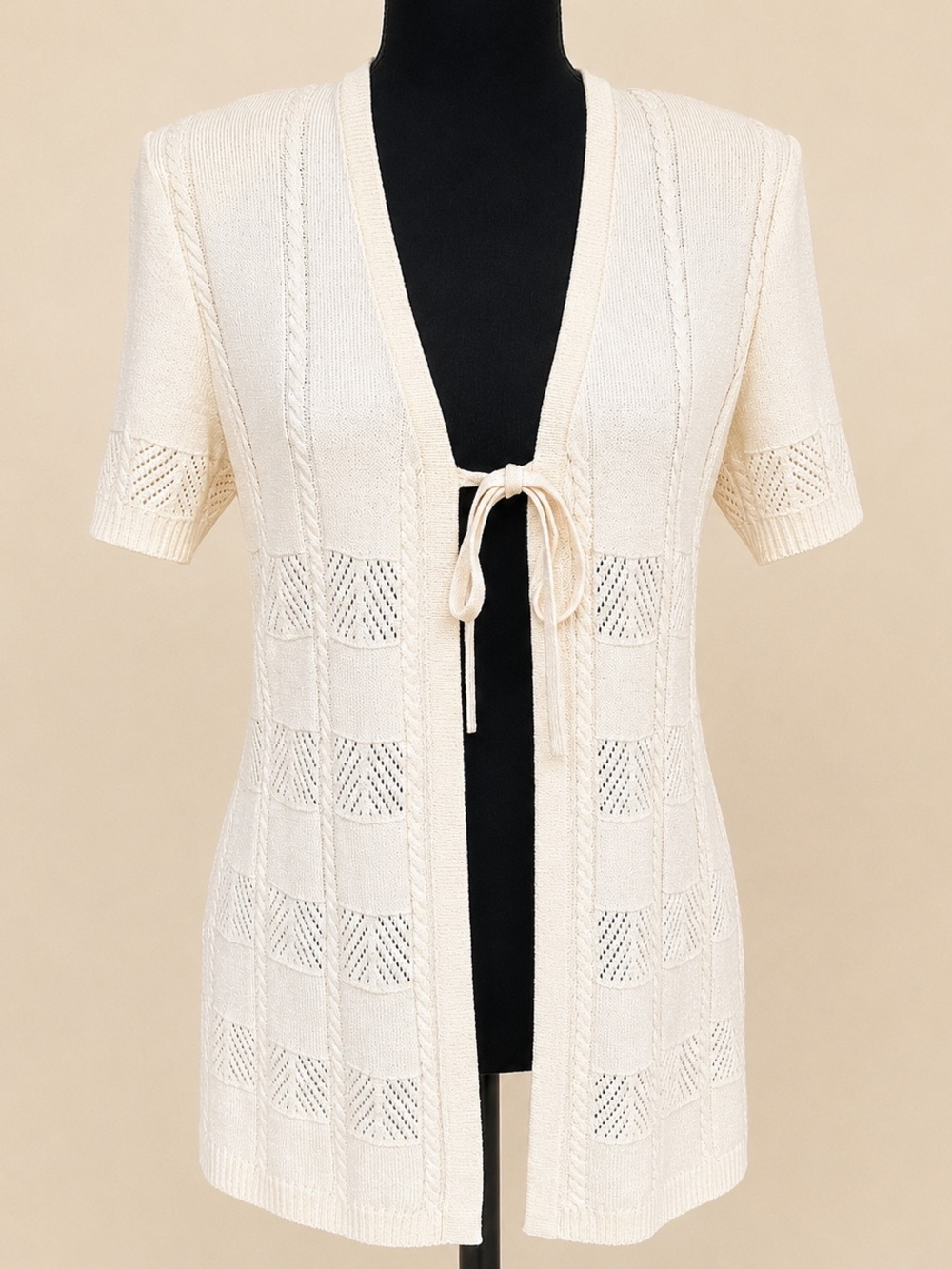 St. John Collection Marie Gray Cream Knit Tie Front Cardigan Size 4